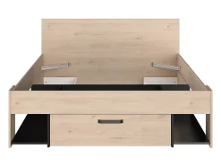 Vente-unique Lit 140 x 190/200 cm avec rangements - Coloris : Naturel et noir + Sommier - KINSELIA New