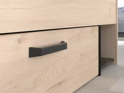 Vente-unique Lit 140 x 190/200 cm avec rangements - Coloris : Naturel et noir + Sommier - KINSELIA New