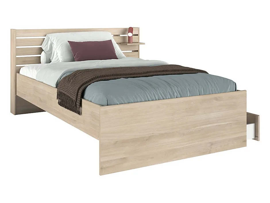 Vente-unique Lit 120 x 190 cm avec rangements - Coloris : Naturel - TENALIA