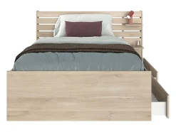 Vente-unique Lit 120 x 190 cm avec rangements - Coloris : Naturel - TENALIA