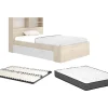 Vente-unique Lit 120 x 190 cm avec rangements - Coloris : Naturel et blanc + Sommier + Matelas - VARDIEL