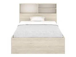 Vente-unique Lit 120 x 190 cm avec rangements - Coloris : Naturel et blanc + Sommier + Matelas - VARDIEL