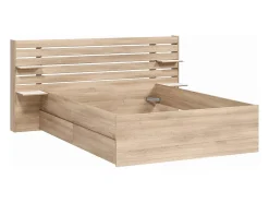 Vente-unique Lit 140 x 190/200 cm avec rangements - Coloris : Naturel + Sommier + Matelas - TENALIA II Outlet