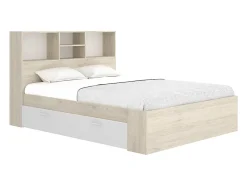 Vente-unique Lit 140 x 190 cm avec rangements - Coloris : Naturel et blanc - VARDIEL