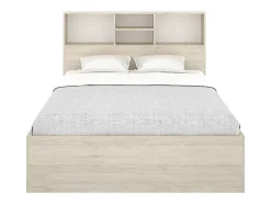 Vente-unique Lit 140 x 190 cm avec rangements - Coloris : Naturel et blanc - VARDIEL