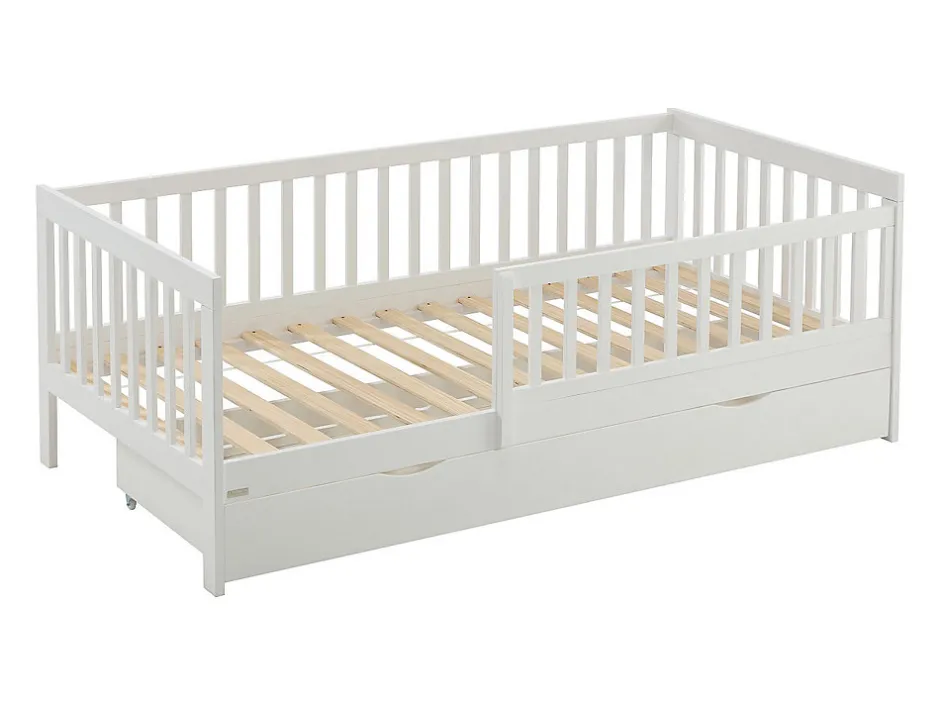 Vente-unique Lit 90 x 190 cm avec tiroir - Pin et MDF - Blanc + Matelas - PROVIATI