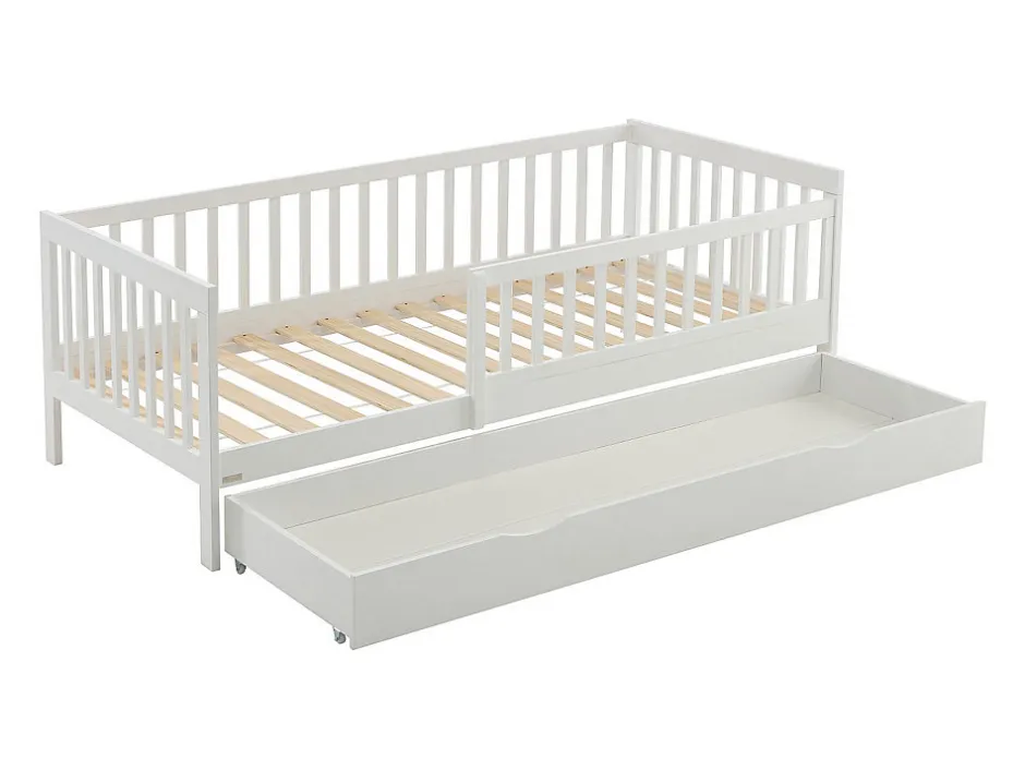 Vente-unique Lit 90 x 190 cm avec tiroir - Pin et MDF - Blanc + Matelas - PROVIATI