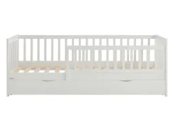 Vente-unique Lit 90 x 190 cm avec tiroir - Pin et MDF - Blanc + Matelas - PROVIATI