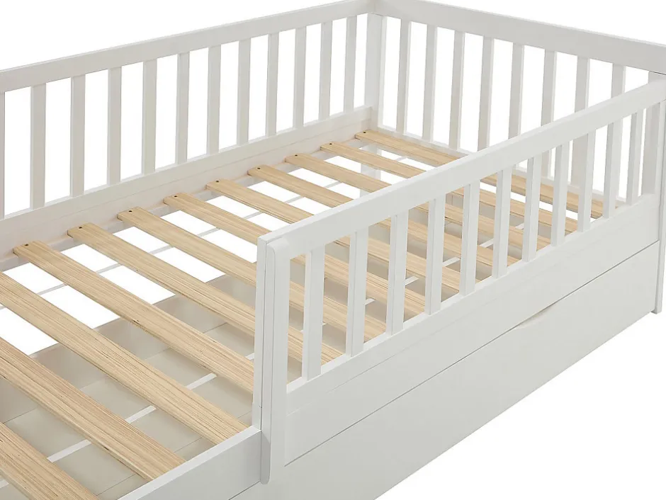 Vente-unique Lit 90 x 190 cm avec tiroir - Pin et MDF - Blanc + Matelas - PROVIATI