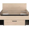 Vente-unique Lit 140 x 190/200 cm avec tête de lit et rangements - Coloris : Naturel et noir + Sommier + Matelas - KINSELIA Discount