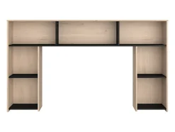 Vente-unique Lit 140 x 190/200 cm avec tête de lit et rangements - Coloris : Naturel et noir - KINSELIA
