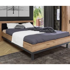 Meubletmoi Lit 160 x 200 cm avec tête de lit décor bois chêne et noir - KAMILA
