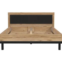 Meubletmoi Lit 160 x 200 cm avec tête de lit décor bois chêne et noir - KAMILA