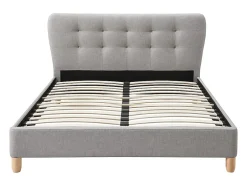 Vente-unique Lit 140 x 190 cm avec tête de lit capitonnée - Tissu - Gris - ELIDE Best