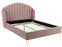 Vente-unique Lit 140 x 190 cm avec tête de lit ondulée - Velours - Vieux rose + Matelas - SAGALI Sale
