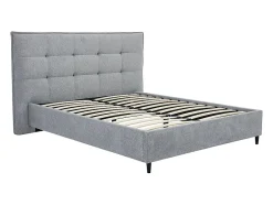 Vente-unique Lit 180 x 200 cm avec tête de lit capitonnée - Tissu - Gris + Matelas - NIRPIO