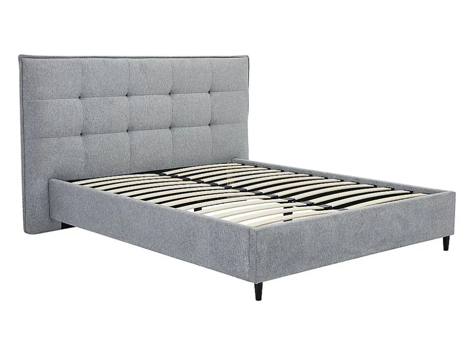 Vente-unique Lit 180 x 200 cm avec tête de lit capitonnée - Tissu - Gris + Matelas - NIRPIO