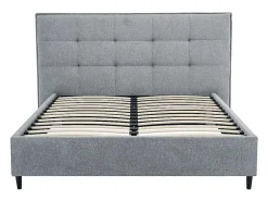 Vente-unique Lit 180 x 200 cm avec tête de lit capitonnée - Tissu - Gris + Matelas - NIRPIO