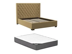 Vente-unique Lit 180 x 200 cm avec tête de lit capitonnée - Tissu - Beige + Matelas - MASSIMO II Sale