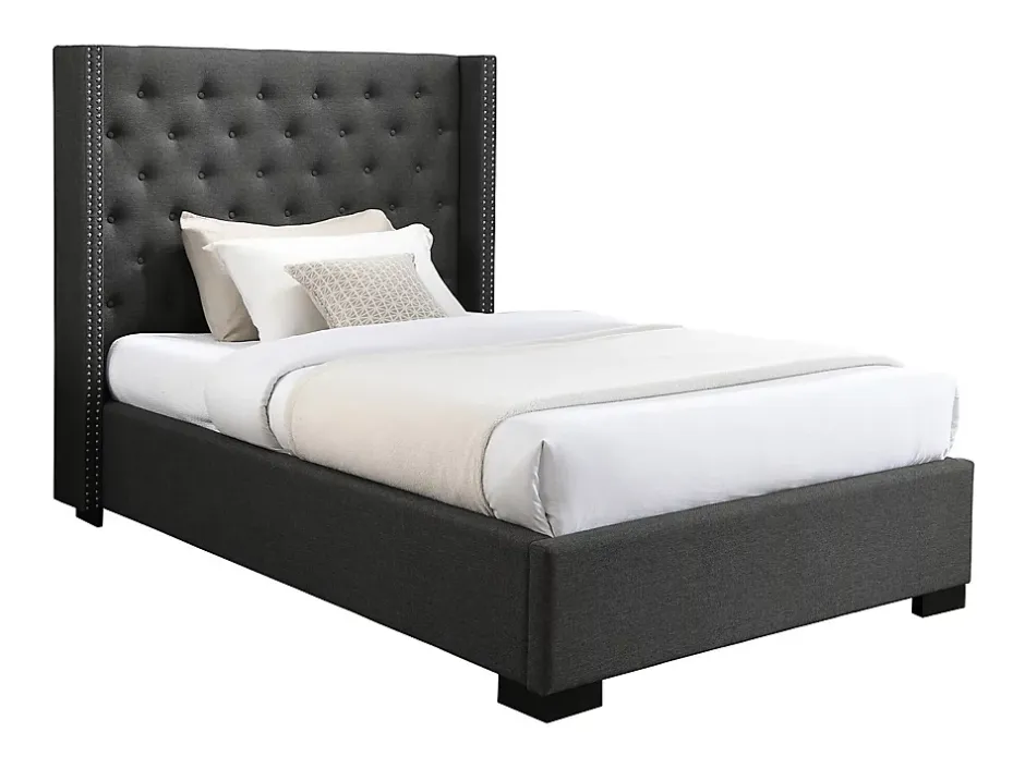 Vente-unique Lit 120 x 200 cm avec tête de lit capitonnée - Tissu - Gris - MASSIMO Online