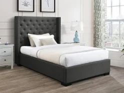 Vente-unique Lit 120 x 200 cm avec tête de lit capitonnée - Tissu - Gris - MASSIMO Online