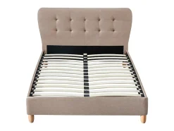 Vente-unique Lit 160 x 200 cm avec tête de lit capitonnée - Tissu - Beige + Matelas - ELIDE