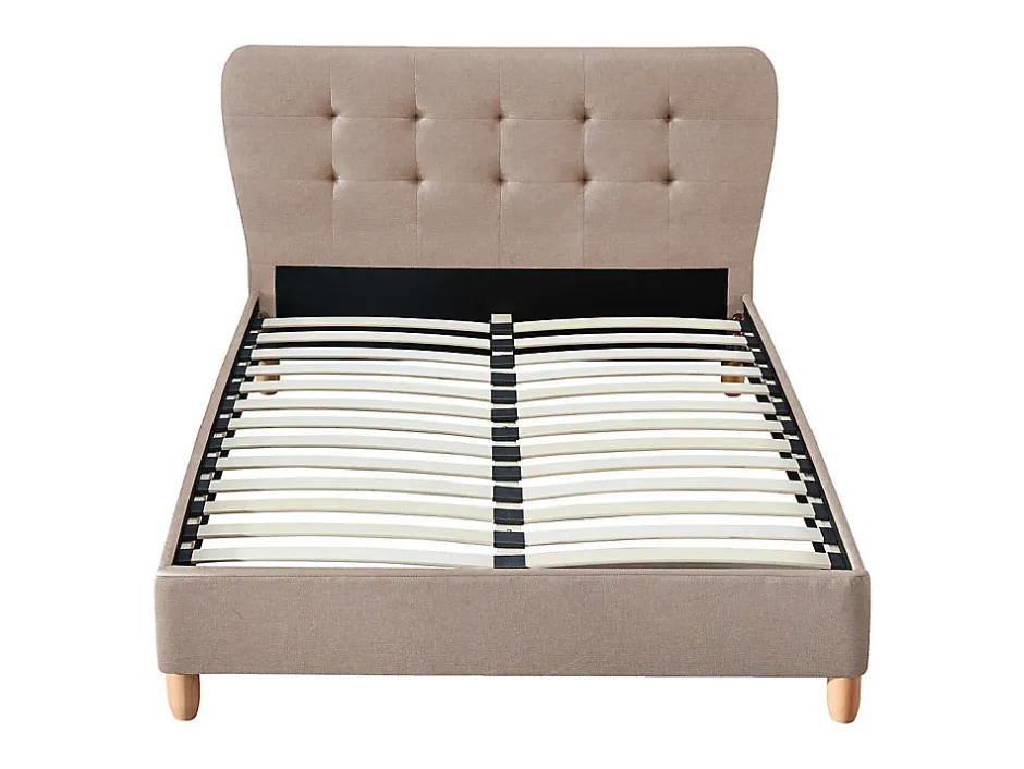 Vente-unique Lit 160 x 200 cm avec tête de lit capitonnée - Tissu - Beige + Matelas - ELIDE