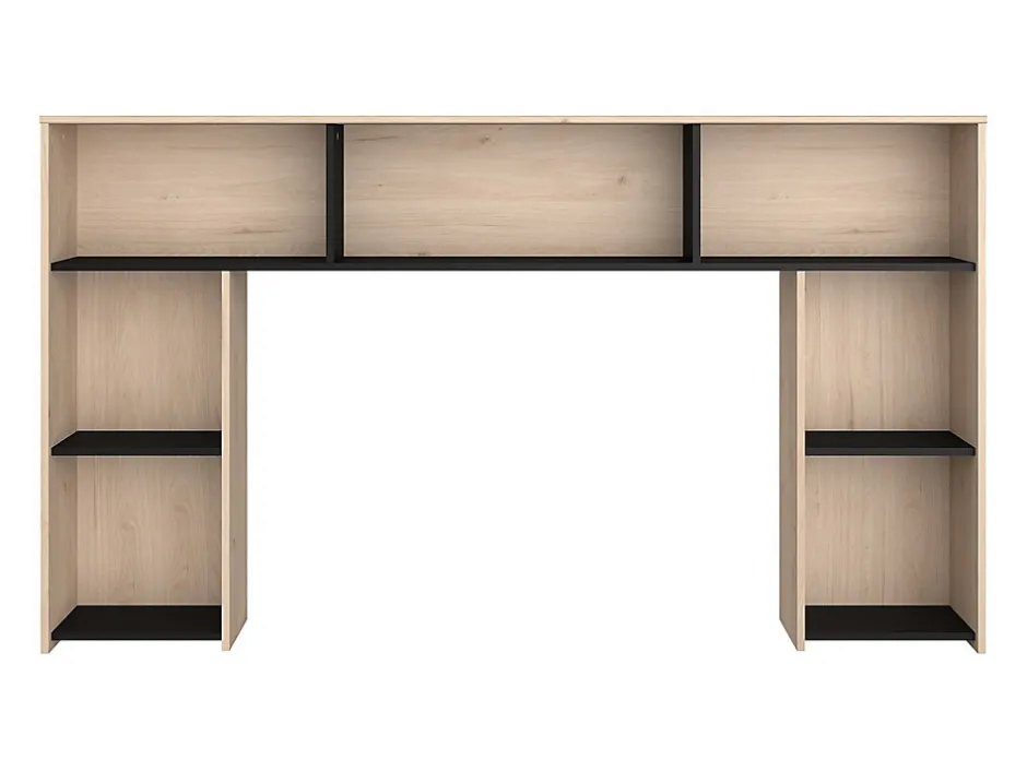 Vente-unique Lit 140 x 190/200 cm avec tête de lit et rangements - Coloris : Naturel et noir + Sommier - KINSELIA