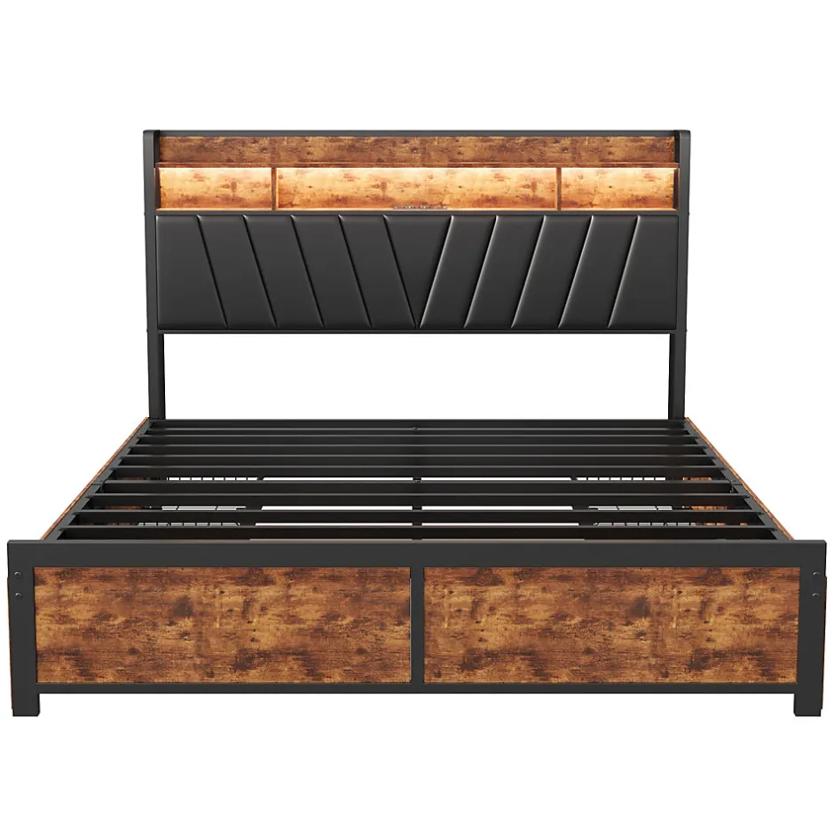 ProximaX Lit 180 x 200 cm avec tête de lit, 4 tiroirs, LED et station de charge - noir