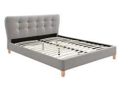 Vente-unique Lit 140 x 190 cm avec tête de lit capitonnée - Tissu - Gris + Matelas - ELIDE Hot