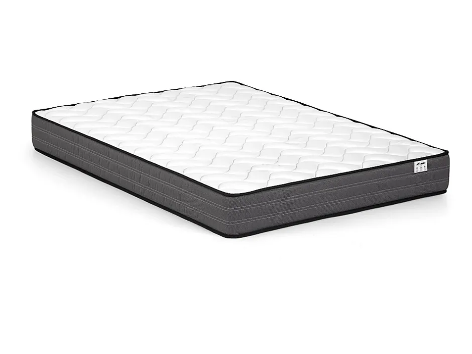 Vente-unique Lit 140 x 190 cm avec tête de lit capitonnée - Tissu - Gris + Matelas - ELIDE Hot