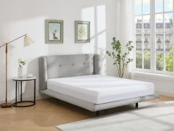 Vente-unique Lit 140 x 190 cm avec tête de lit capitonnée - Tissu - Gris clair - PENAVI Outlet