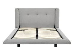 Vente-unique Lit 140 x 190 cm avec tête de lit capitonnée - Tissu - Gris clair - PENAVI Outlet