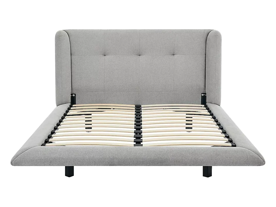 Vente-unique Lit 140 x 190 cm avec tête de lit capitonnée - Tissu - Gris clair - PENAVI Outlet