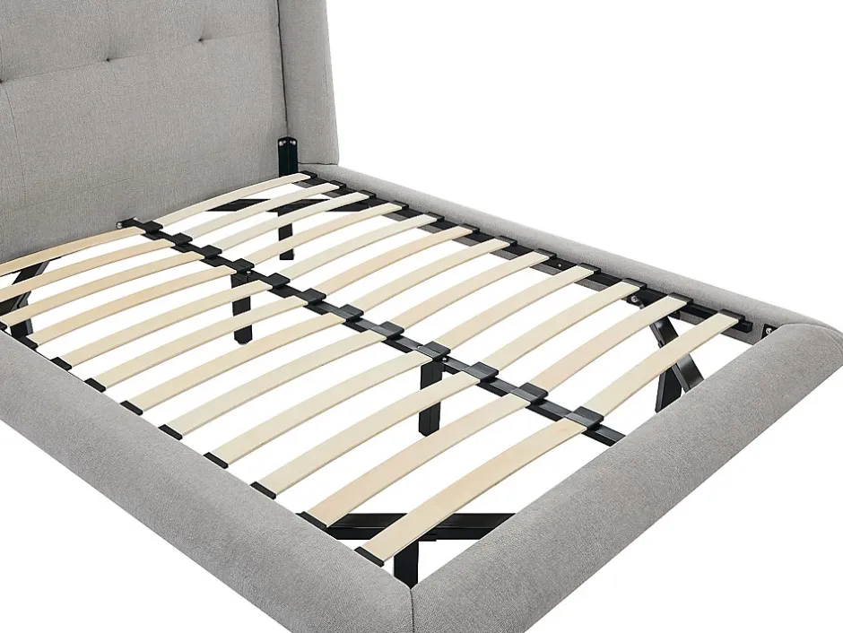 Vente-unique Lit 140 x 190 cm avec tête de lit capitonnée - Tissu - Gris clair - PENAVI Outlet
