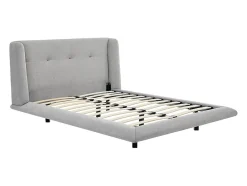 Vente-unique Lit 140 x 190 cm avec tête de lit capitonnée - Tissu - Gris clair - PENAVI Outlet