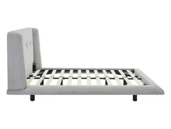 Vente-unique Lit 140 x 190 cm avec tête de lit capitonnée - Tissu - Gris clair - PENAVI Outlet