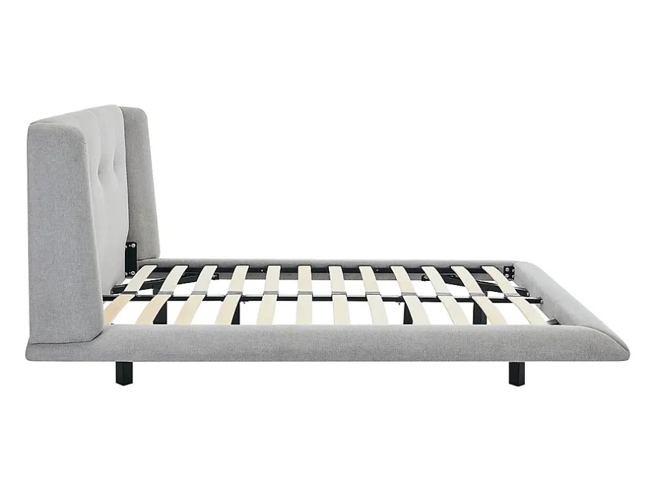 Vente-unique Lit 140 x 190 cm avec tête de lit capitonnée - Tissu - Gris clair - PENAVI Outlet