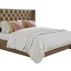 Vente-unique Lit 180 x 200 cm avec tête de lit capitonnée - Tissu - Beige - MASSIMO II