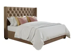 Vente-unique Lit 180 x 200 cm avec tête de lit capitonnée - Tissu - Beige - MASSIMO II