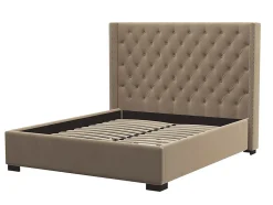 Vente-unique Lit 180 x 200 cm avec tête de lit capitonnée - Tissu - Beige - MASSIMO II