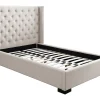 Vente-unique Lit 120 x 200 cm avec tête de lit capitonnée - Tissu - Beige - MASSIMO