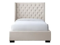 Vente-unique Lit 120 x 200 cm avec tête de lit capitonnée - Tissu - Beige - MASSIMO