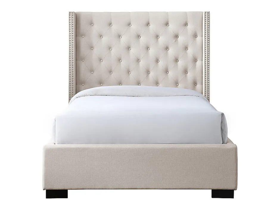 Vente-unique Lit 120 x 200 cm avec tête de lit capitonnée - Tissu - Beige - MASSIMO