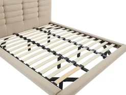 Vente-unique Lit 180 x 200 cm avec tête de lit capitonnée - Velours - Beige - NISATIO Clearance