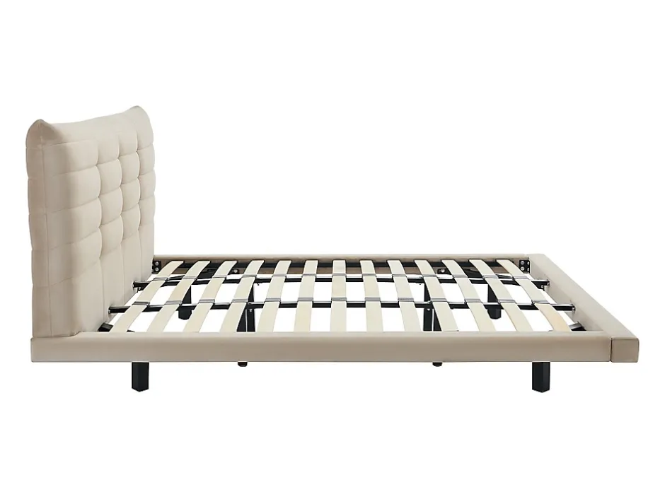 Vente-unique Lit 180 x 200 cm avec tête de lit capitonnée - Velours - Beige - NISATIO Clearance