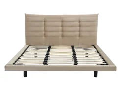 Vente-unique Lit 180 x 200 cm avec tête de lit capitonnée - Velours - Beige - NISATIO Clearance