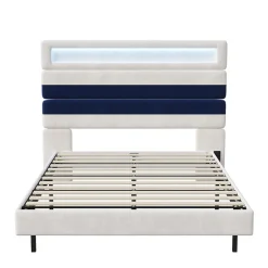 Fortuna lai Lit 140 x 200 cm Design Flottant avec Éclairage LED Prise Port USB Cadre Velours ,sans Matelas
