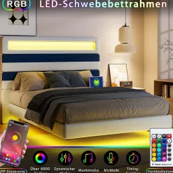 Fortuna lai Lit 140 x 200 cm Design Flottant avec Éclairage LED Prise Port USB Cadre Velours ,sans Matelas