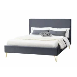 Concept Usine Lit 140 x 190 cm en velours et laiton gris - RIVERSIDE